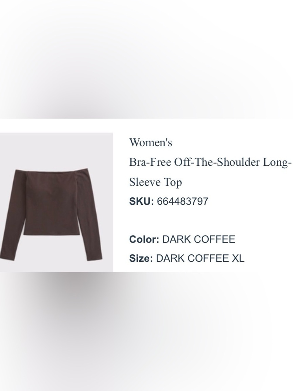 NWT Abercrombie & Fitch Bra-Free Off-The-Shoulder Sleeve Top - Dark Coffee